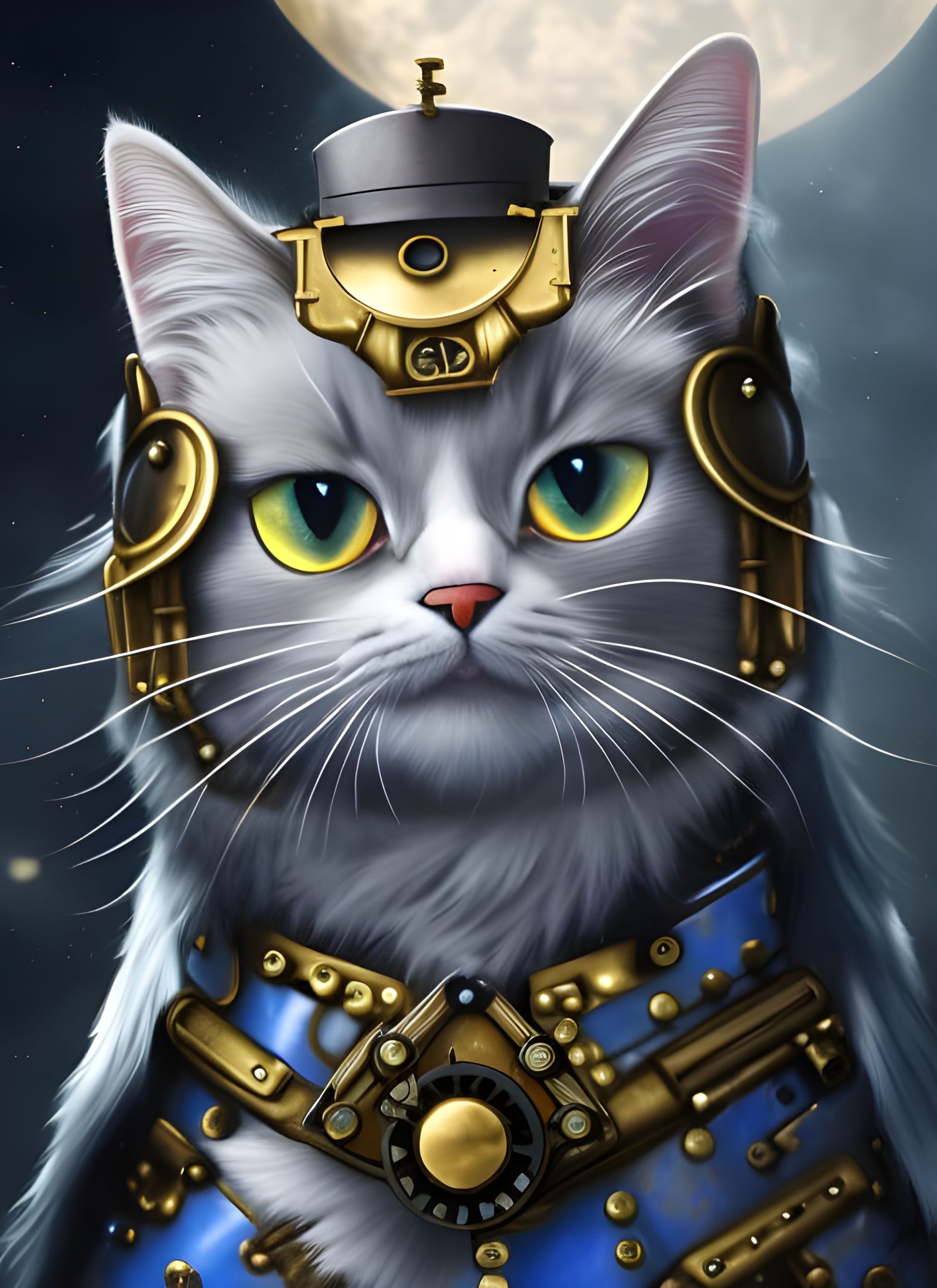 Steampunk Cat Warrior in Clockwork Armor