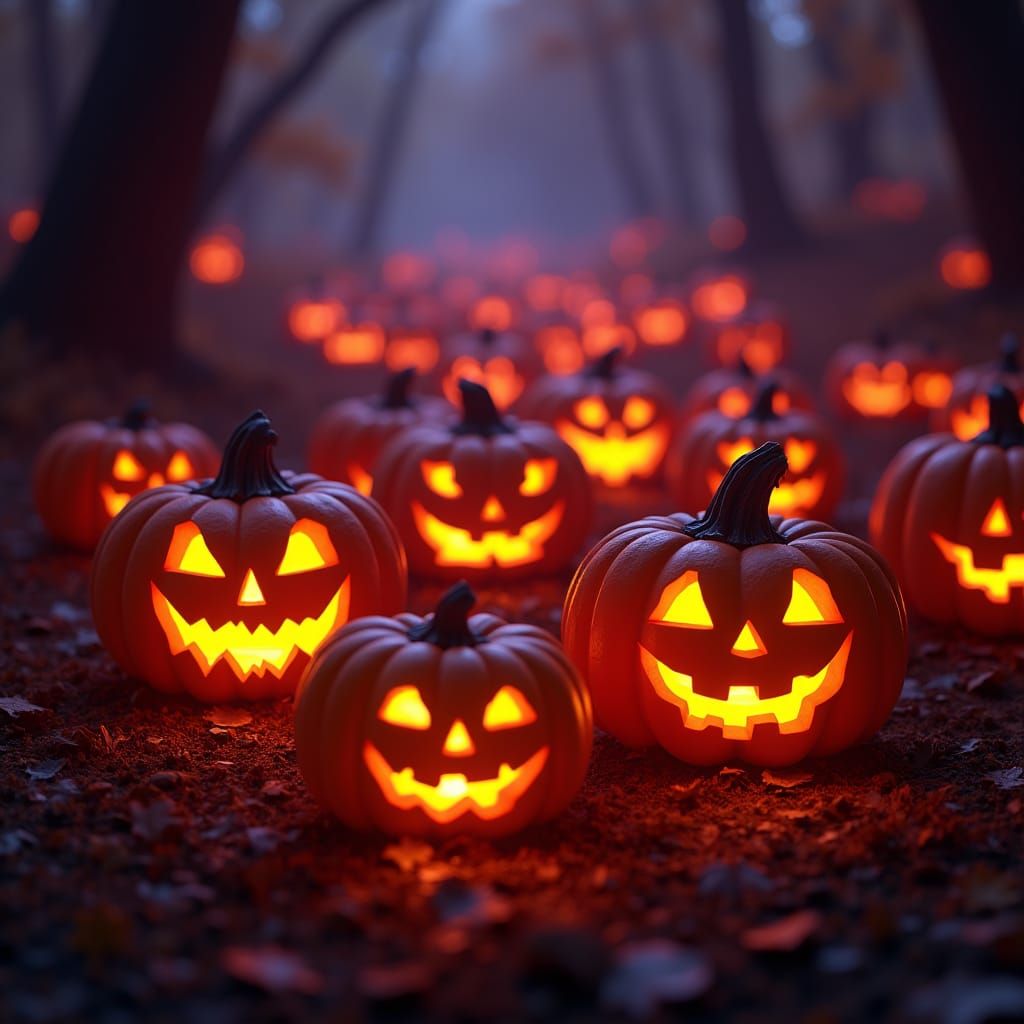 Glowing Pumpkin Faces in Silhouette, Fantasy Concept Art