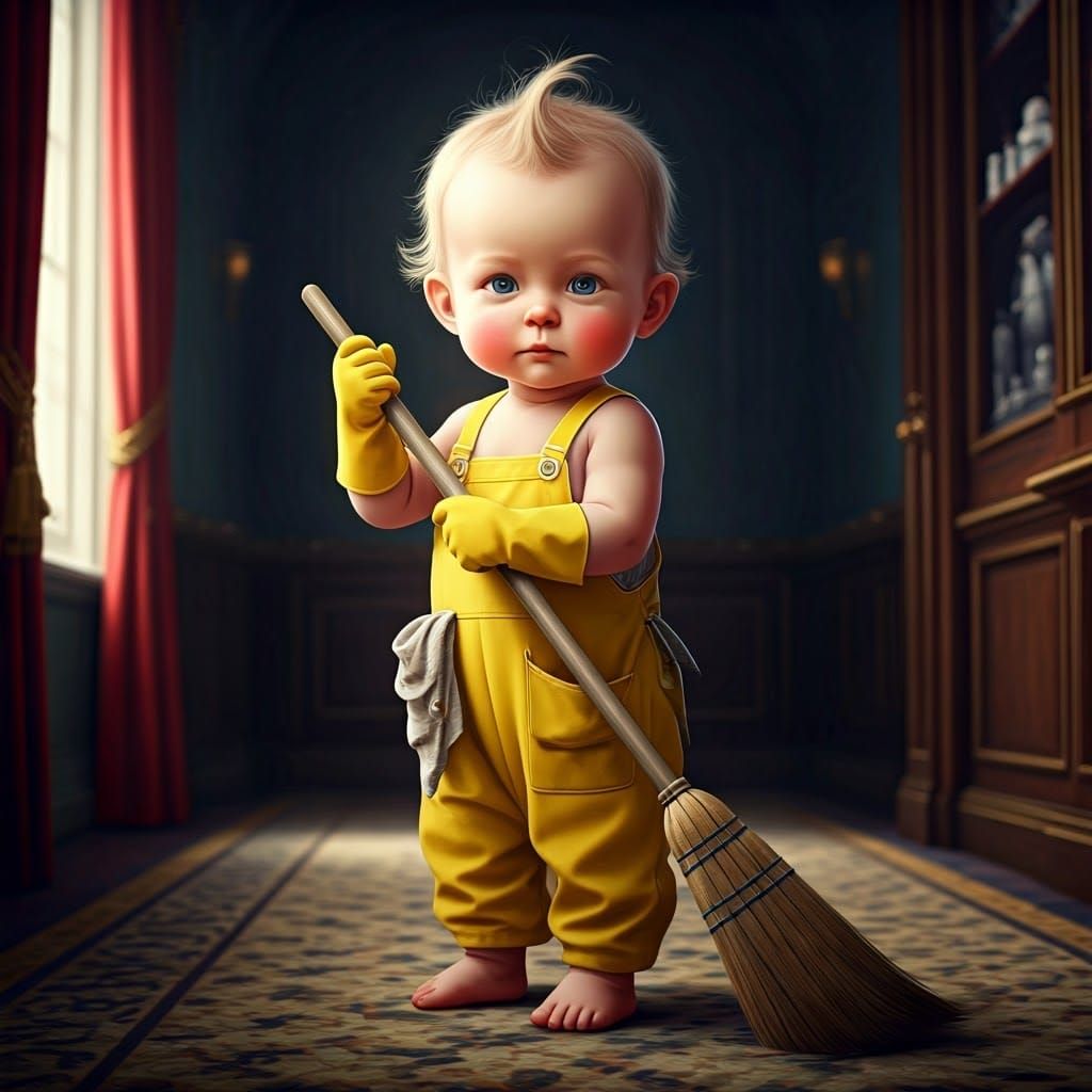 Baby Hotel Cleaner: Detailed Matte Painting in Bold Colors
