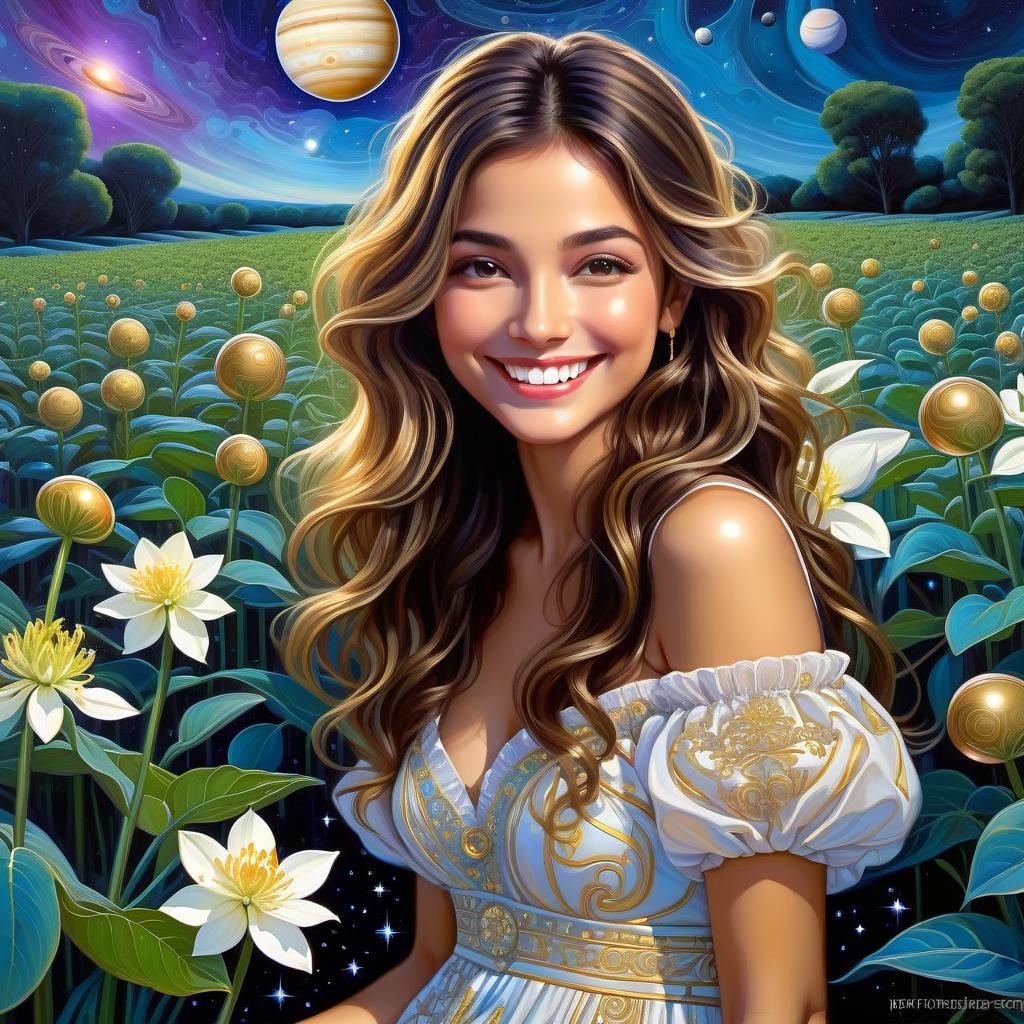 Angel Gazing at Saturn in Elaborate Digital Painting