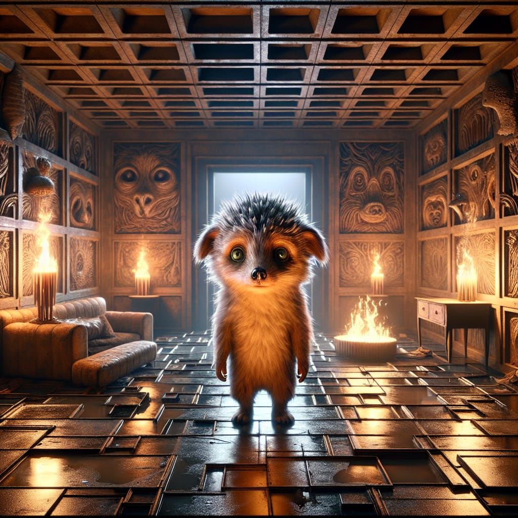 Surreal Constructivist Scene with Hedgehog in Eco-Friendly R...