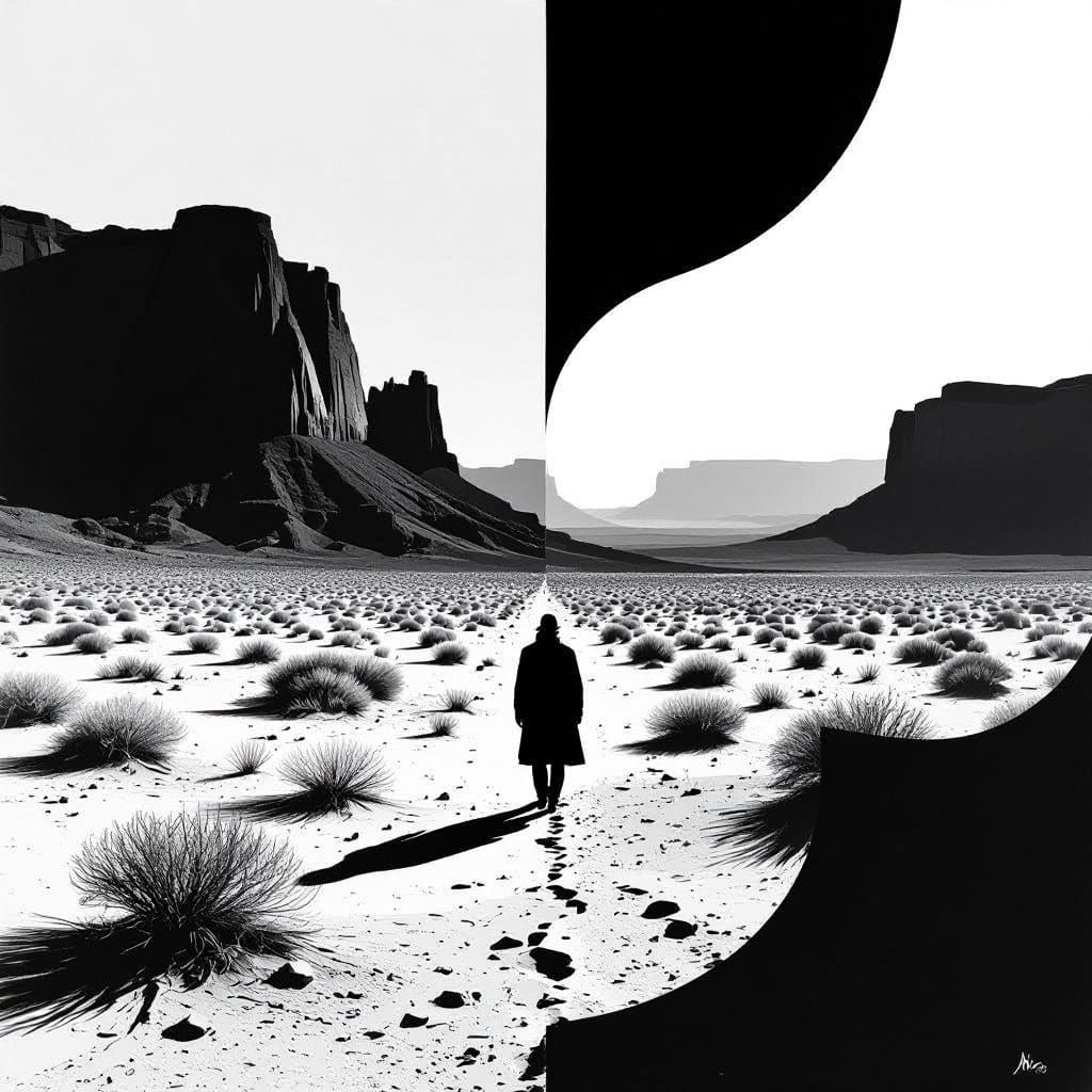 Close-Up Portrait of Wanderer in Desert Landscape