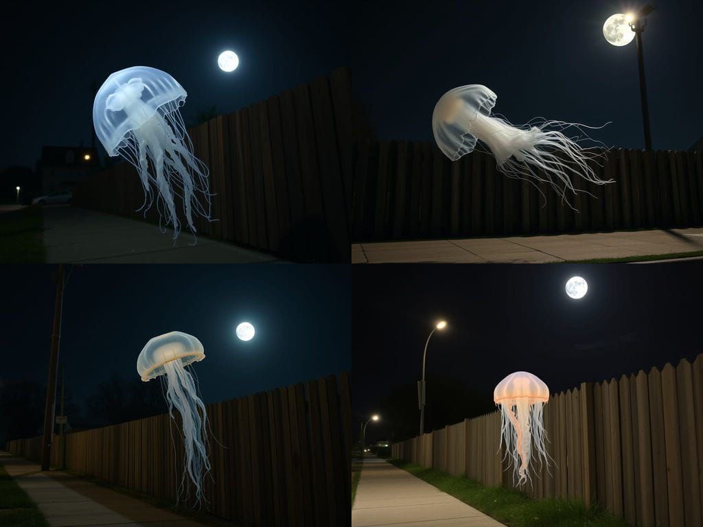 Ghost Jellyfish Floats Under Moonlit Night Sky