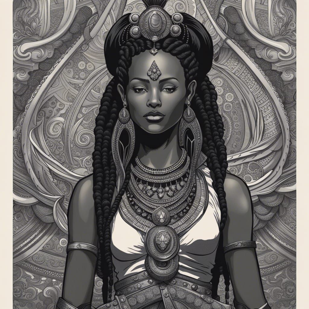 Ethiopian Warrior Woman: A Grayscale Ink Masterpiece