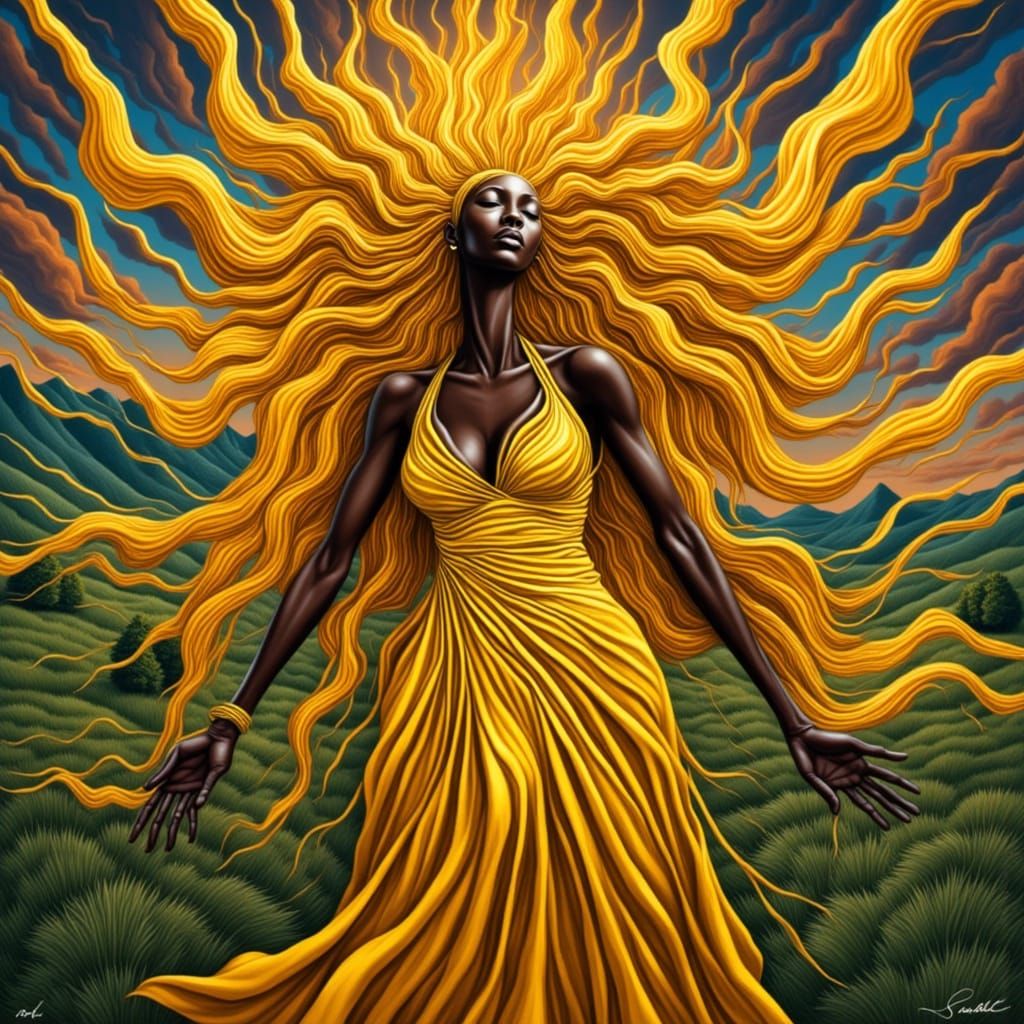 Bioluminescent Woman Sculpture in Aluminum Foil Style