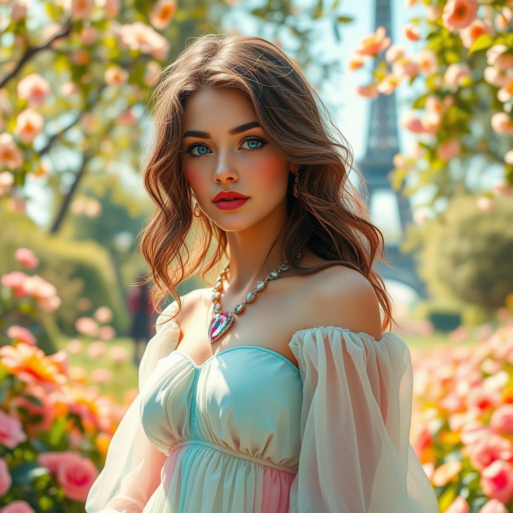 French Beauty in Whimsical Eiffel Tower Dreamscapes