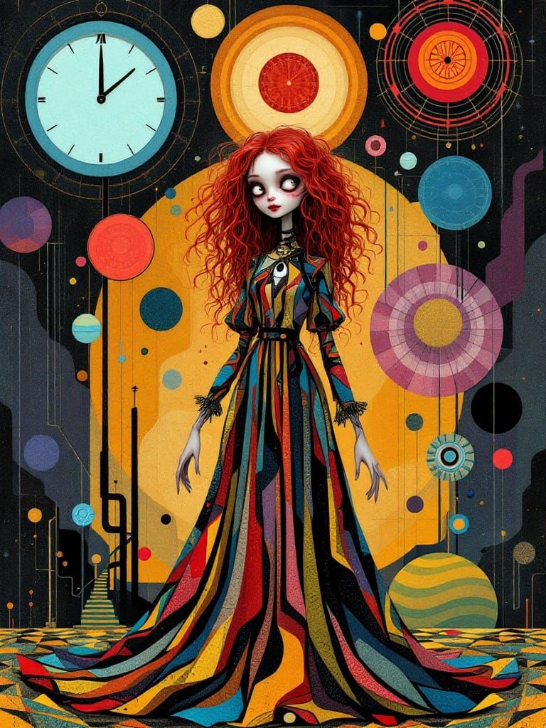 Whimsical Surrealist Goddess in Abstract Chamber