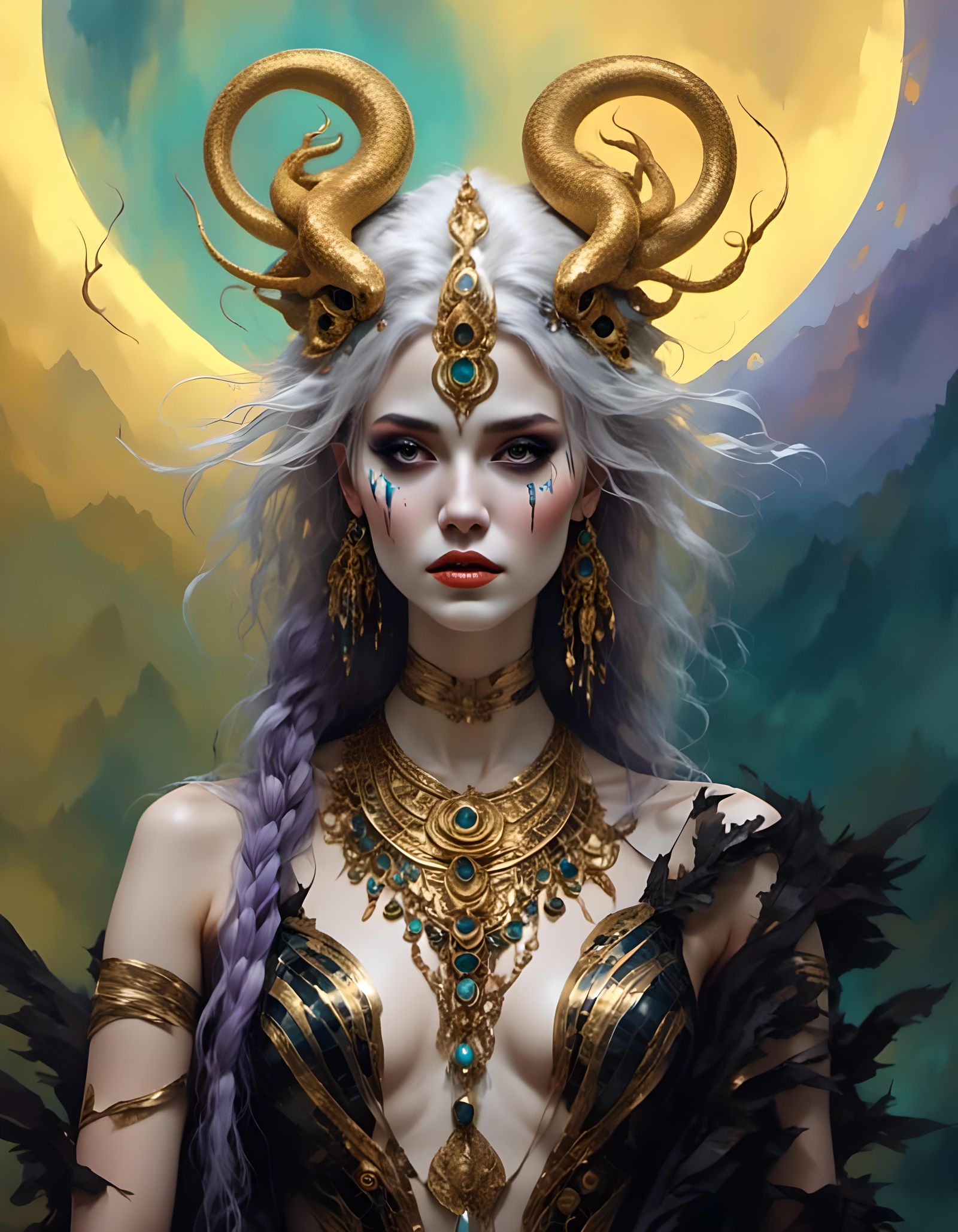 Mystic Goddess with Piercings and Neon Aura