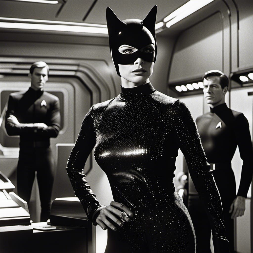 Catwoman in Star Trek Transporter Room, Vogue Style