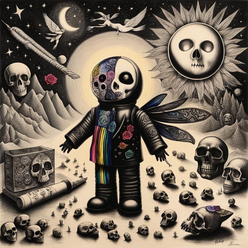 Goth Woman in Pain: Surreal Crayon Drawing