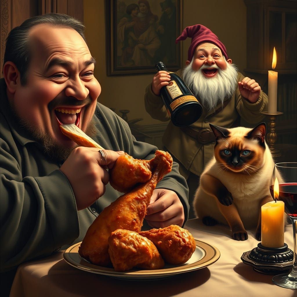 Jovial Feast in Warm, Golden Light