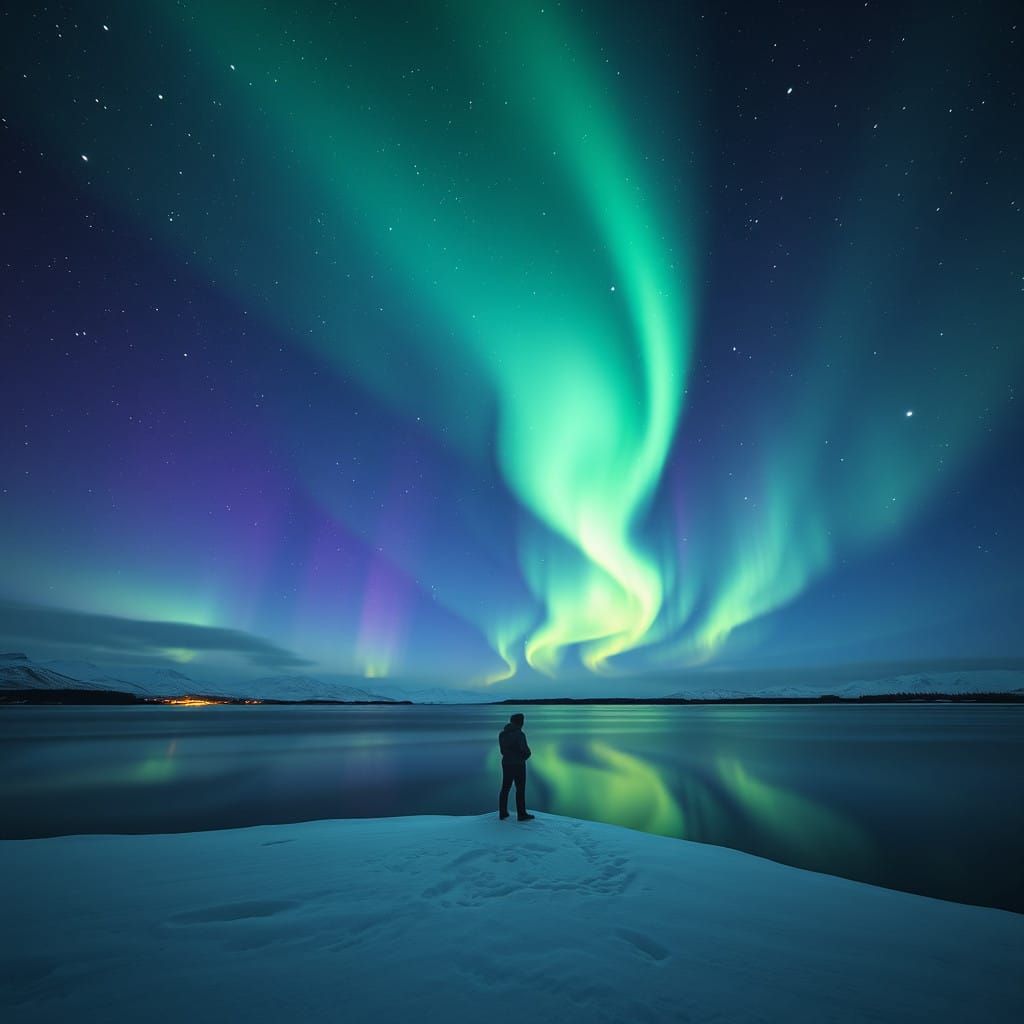 Surreal Scene of Northern Lights Dance
