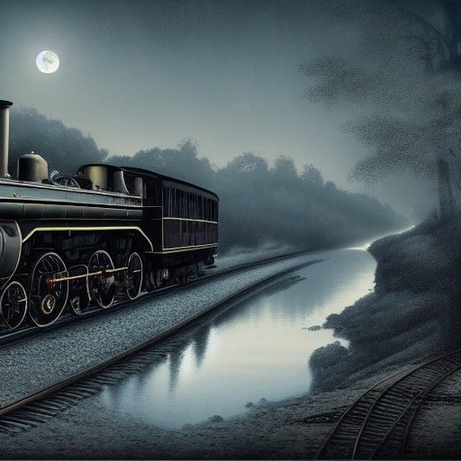 Sinister Steam Engine Train Under Moonlight