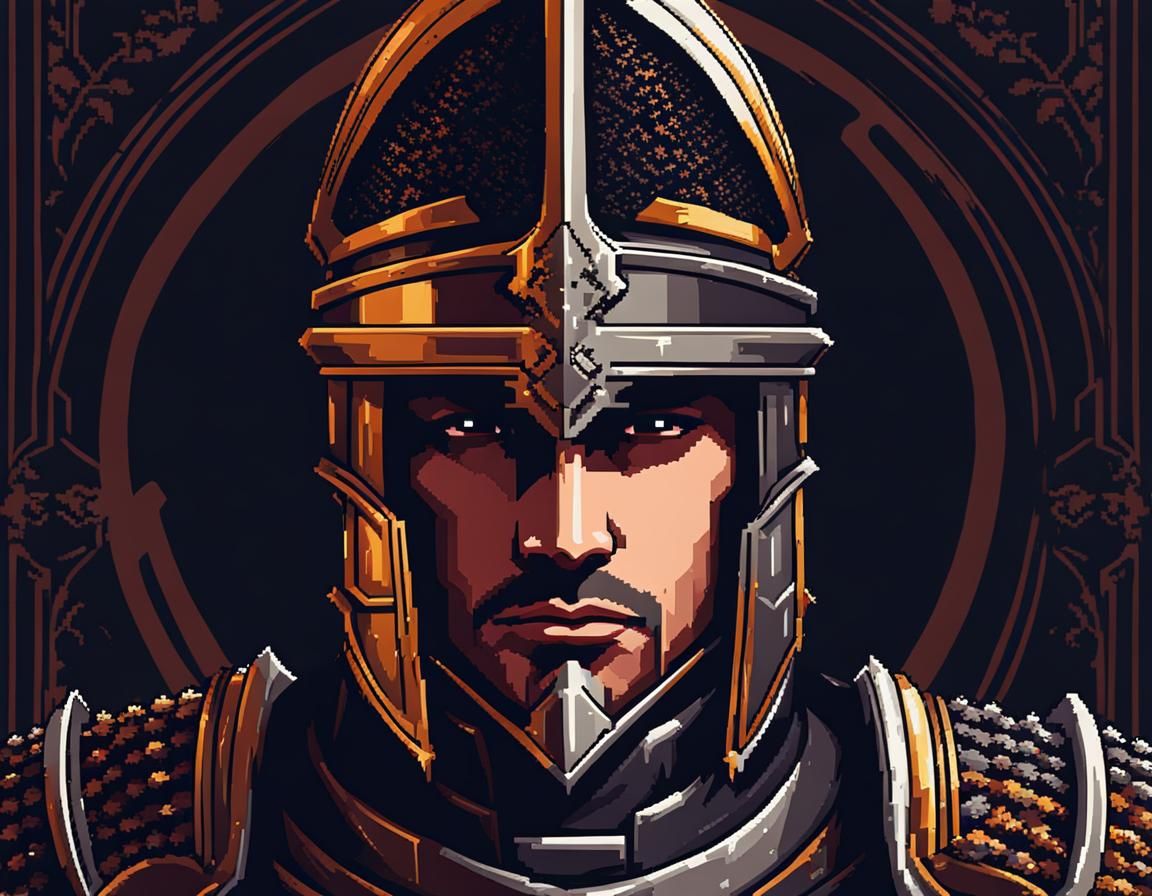 Gothic Knight Portrait in Pixel Art Style
