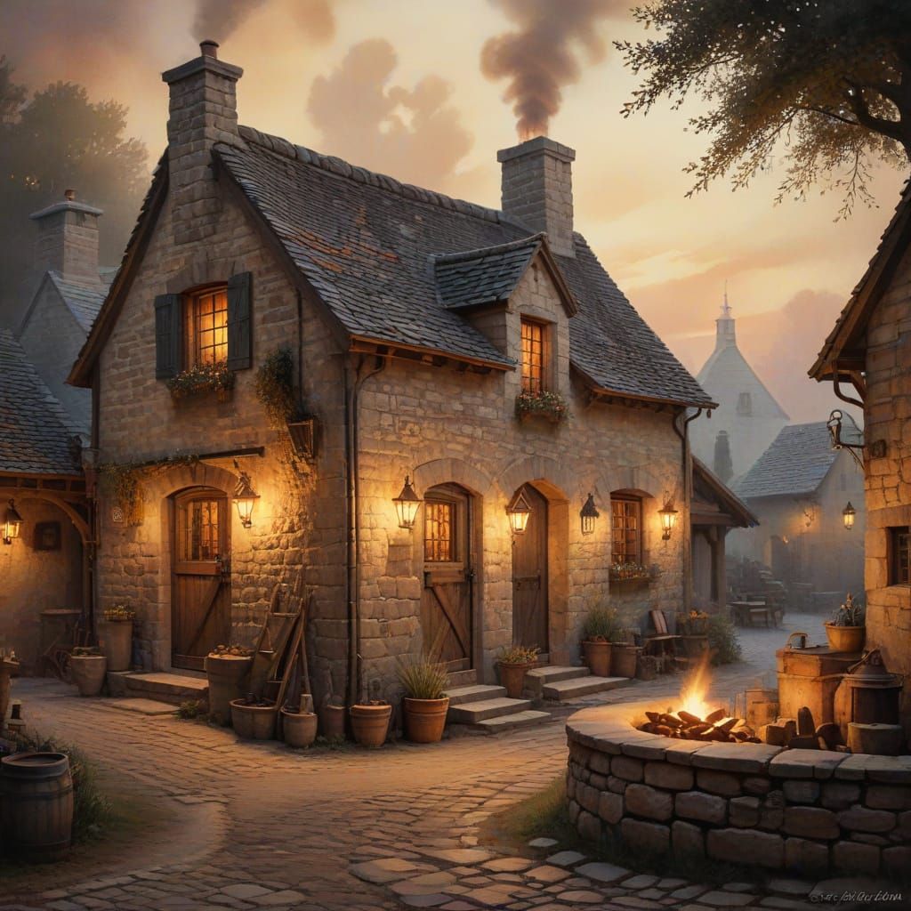 Cozy Medieval Blacksmith Shop in Quaint Village