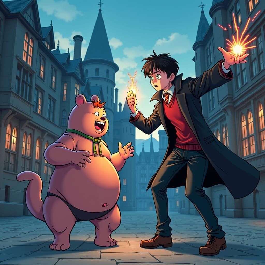 Harry Potter Confronts Pregnant Ron Weasley in Anime Style