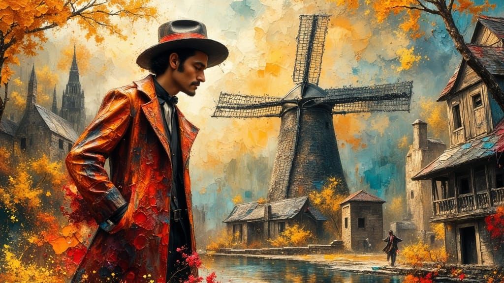 Erik Satie at Moulin de la Galette as Oil Painting