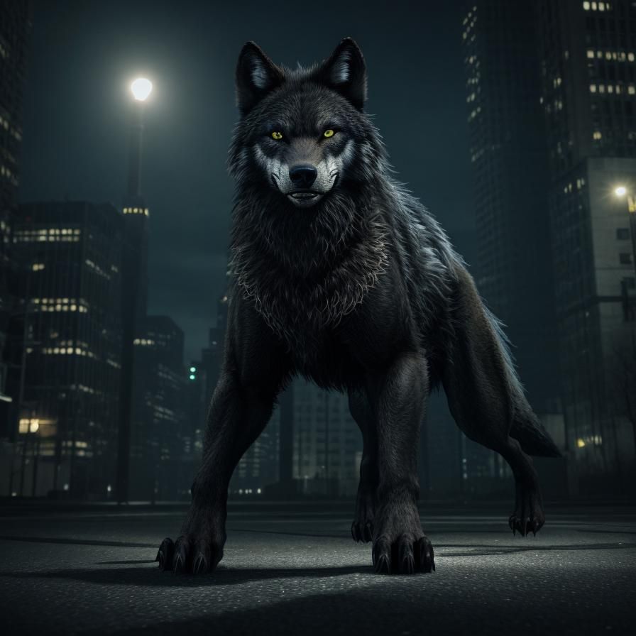 Defensive Dark Wolf in Urban Setting