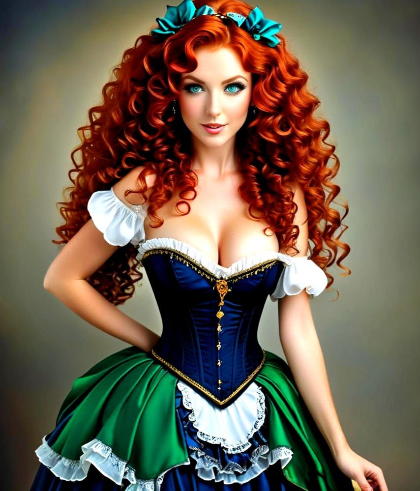 Red-Haired Sorceress Casting a Spell, Digital Painting