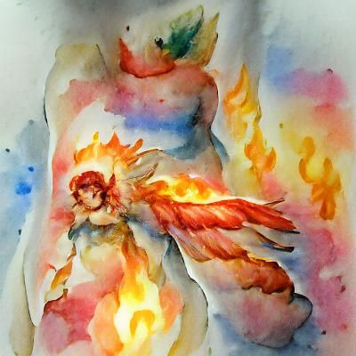 Fiery Angel in Watercolor Style