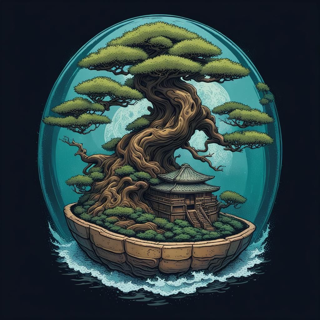 Bonsai on Sea Turtle Shell: Comic Book Art