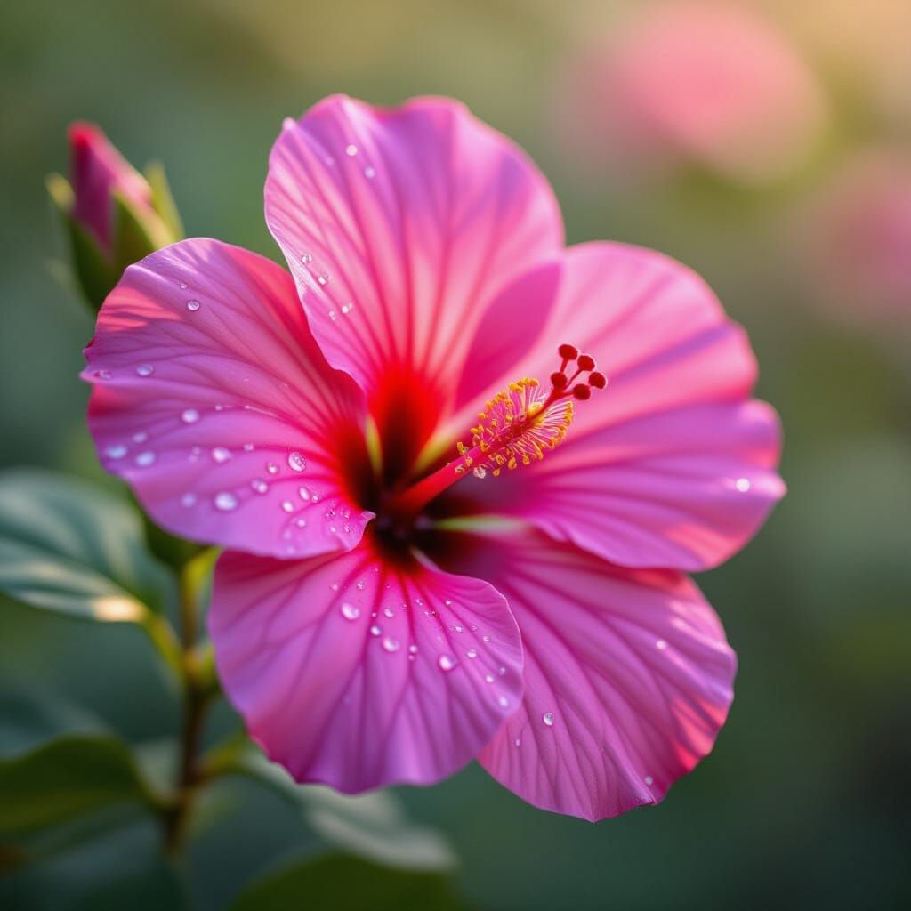 Vibrant Crimson and Pink Hibiscus Flower Close-Up