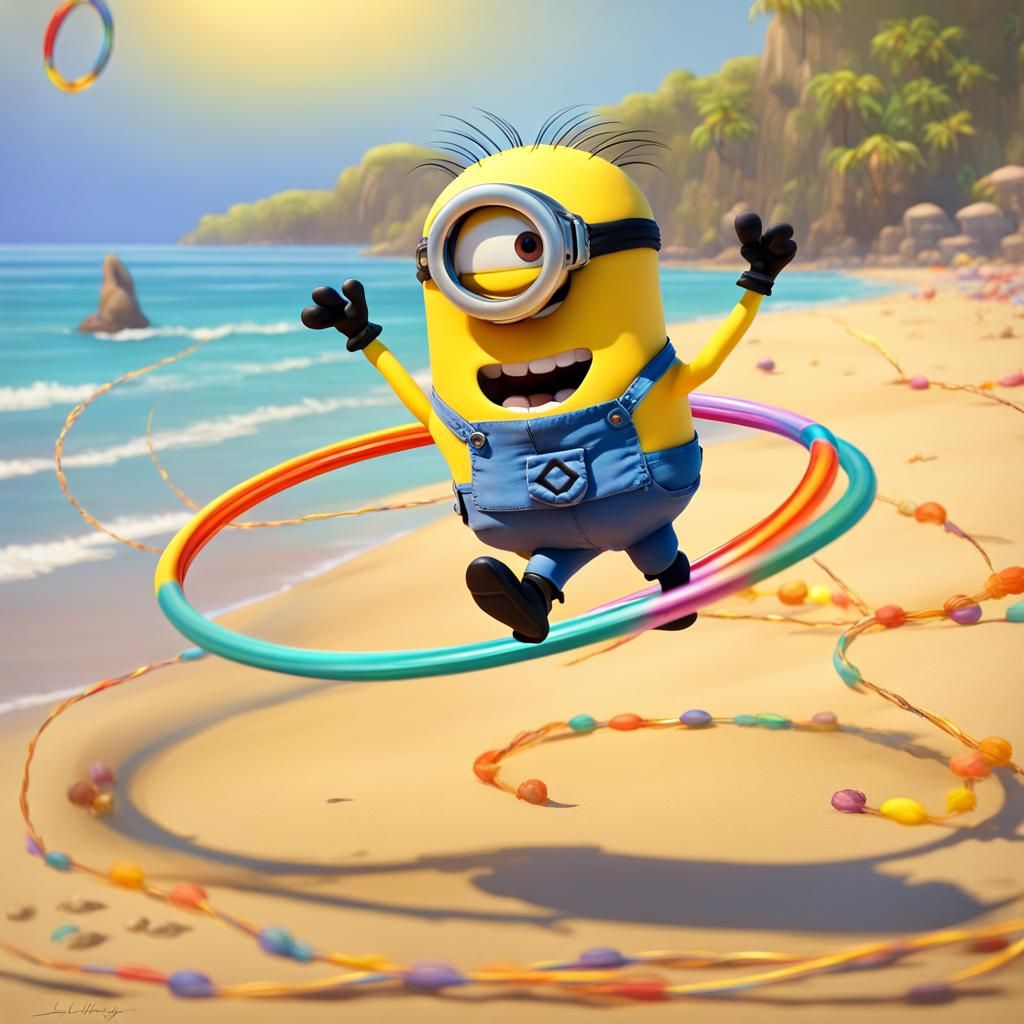 Minion's Carefree Hula Hoop Fun on Sunny Beach