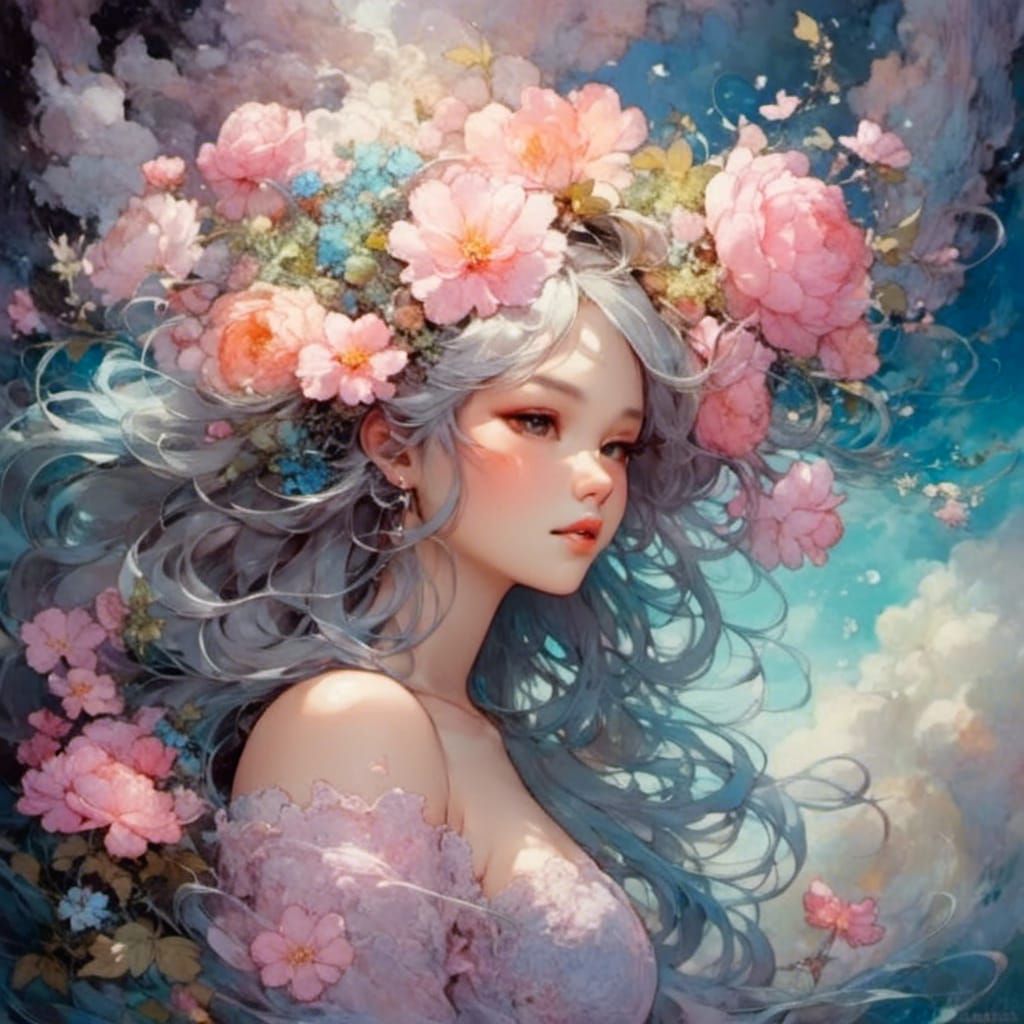 Dreamy Flower in Pastel Fantasy Landscape