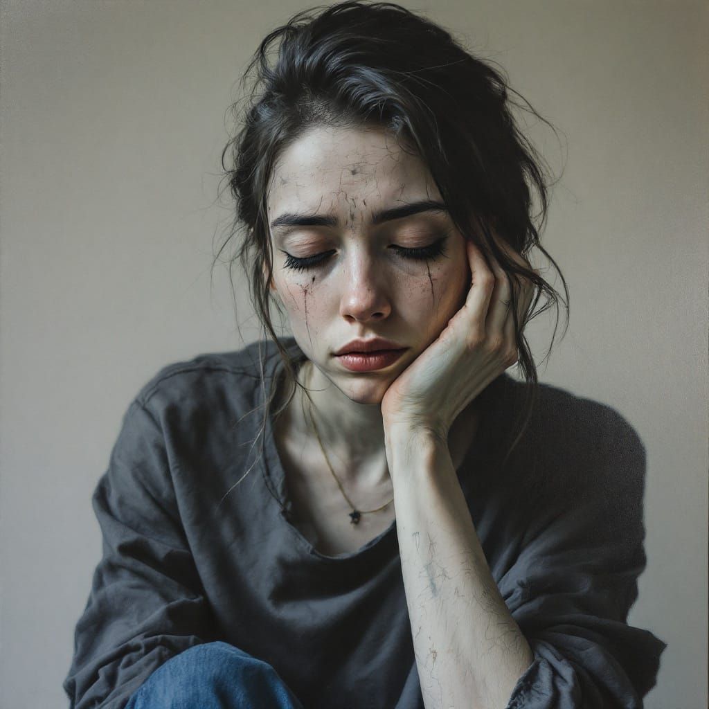 A Contemplative Soul in Oil-Painted Portrait