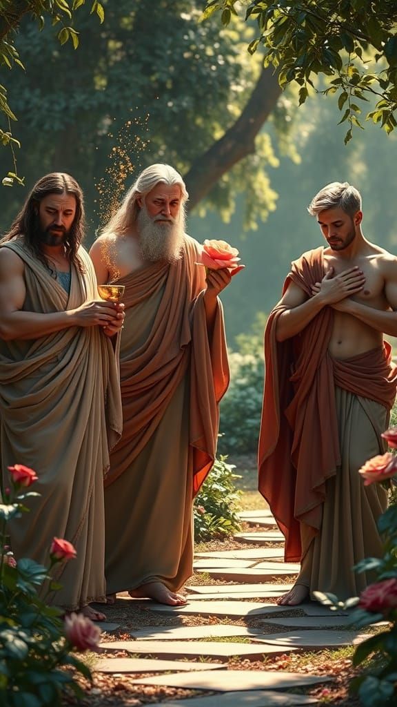 Greek Gods in Enchanted Garden: A Hyperrealistic Fantasy Sce...