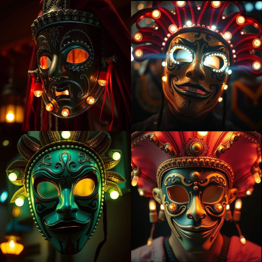 Cinematic Carnival Mask in Film Noir Style