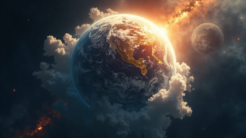 Photorealistic Earth from Space with Swirling Clouds