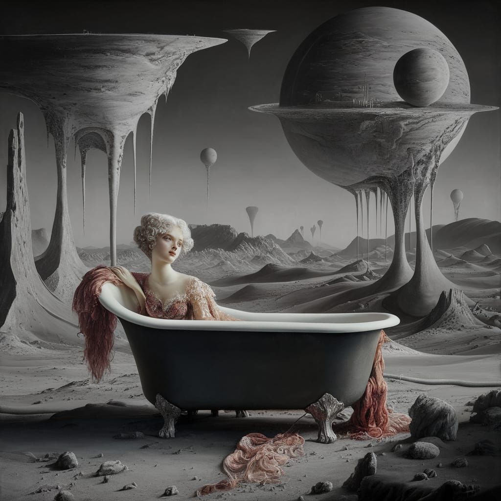 Surreal Woman on Alien Planet, Oil Painting