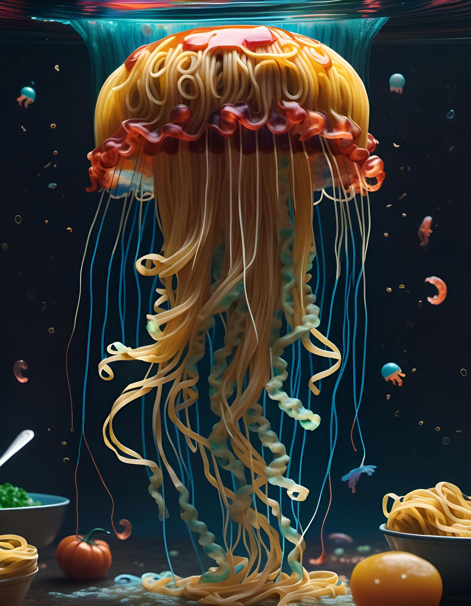 Noodle Jellyfish in Whimsical Hyperrealistic Style