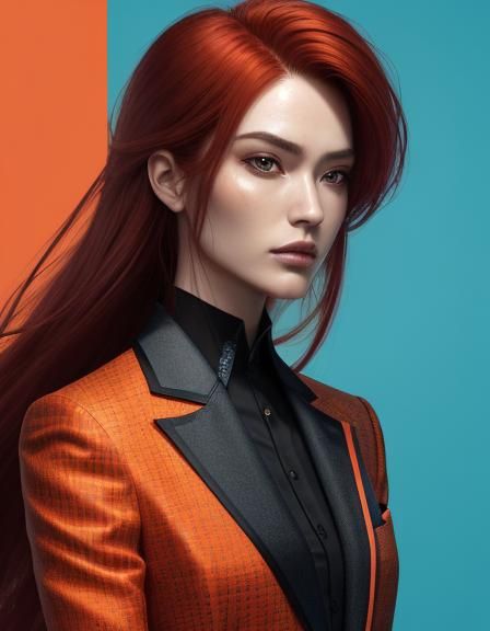 Hyperrealistic Portrait with Fiery Red Hair