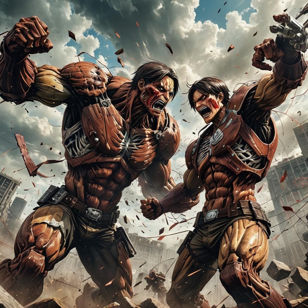 Epic Titan Battle in Anime Style