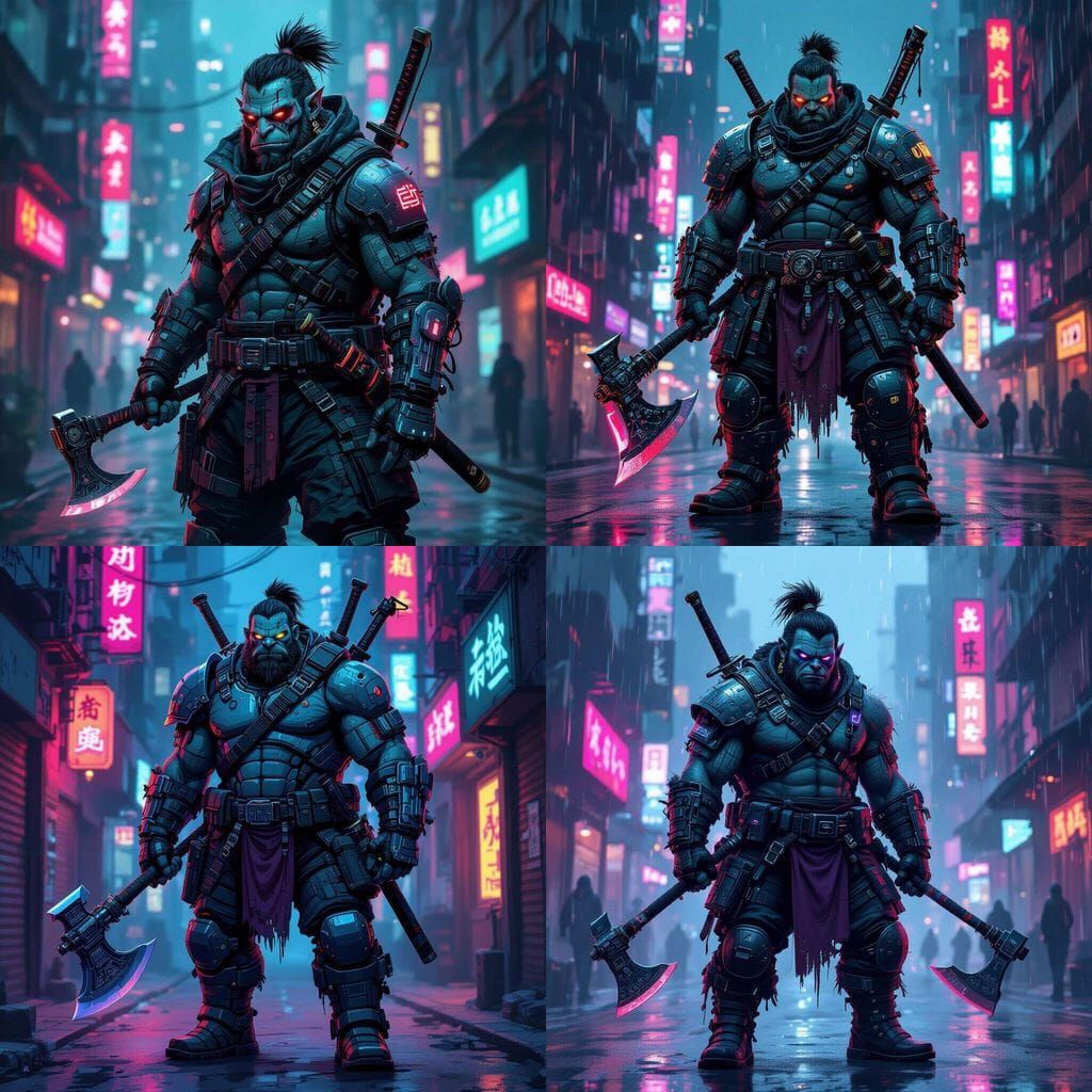 Cyberpunk Troll Street Samurai in Neon City Sketch