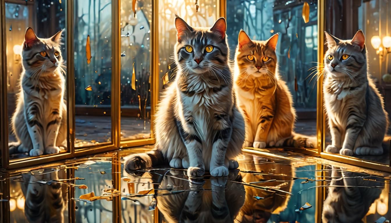 Surreal Cat in Different Seasons as Oil Painting