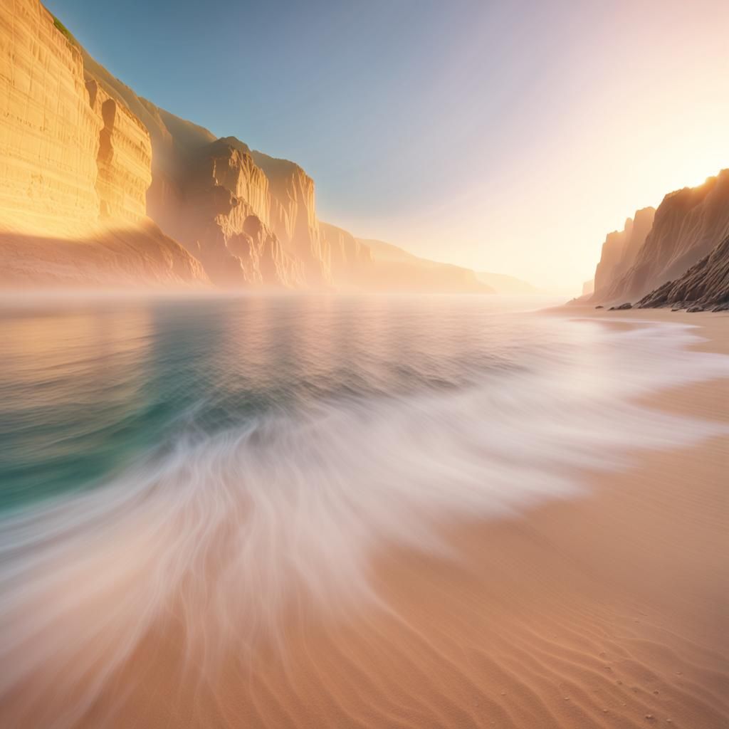 Serene Coastal Landscape with Morning Mist