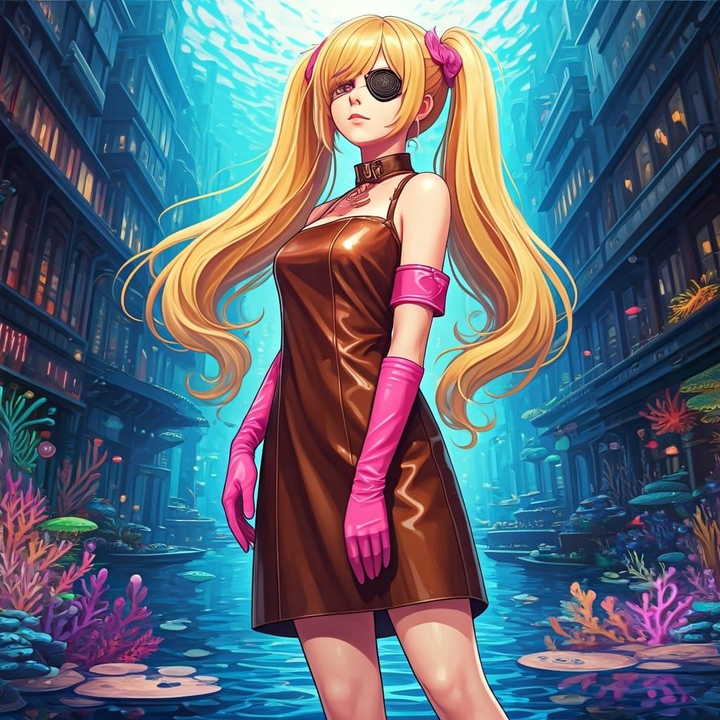 Utopian Aquatic City: Golden-Haired Woman in Hyperrealistic ...