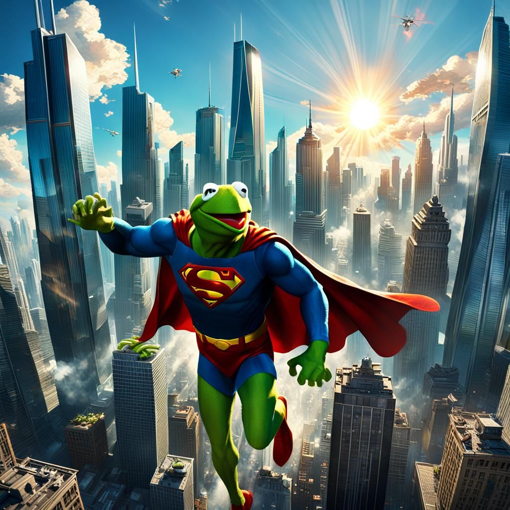 Kermit the Frog as Superman in Comic Style