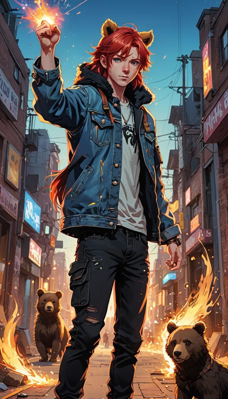 Anime Sorcerer with Bear Ears in Vibrant Colors