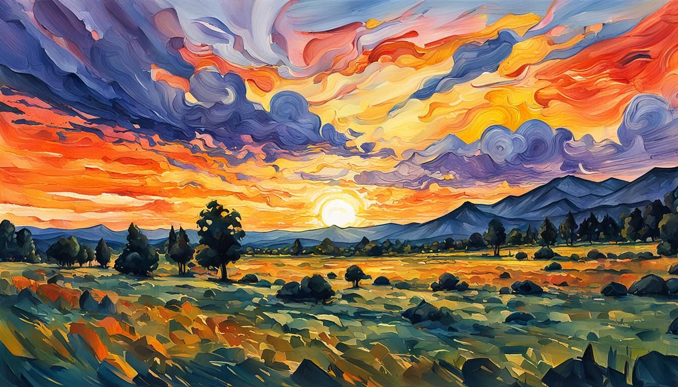 Gouache Style Illustration During Golden Hour