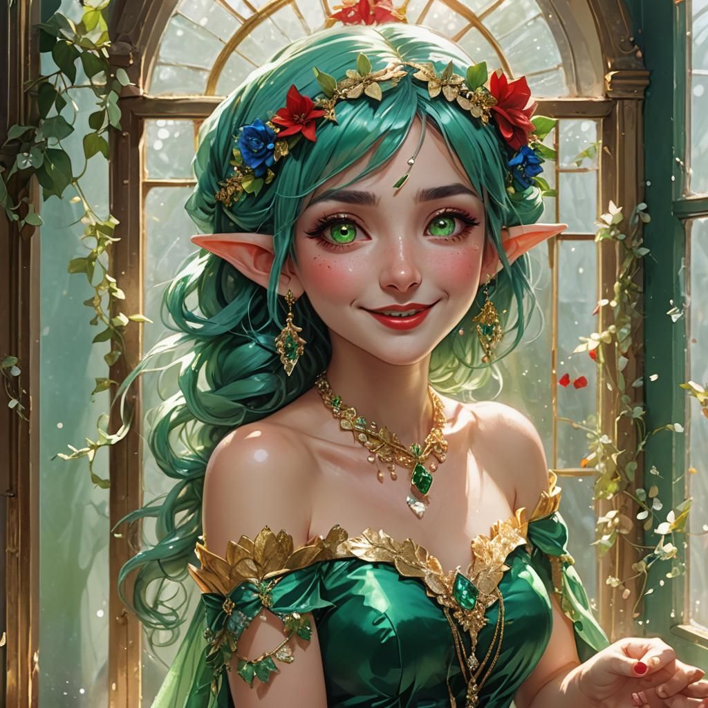 pretty elf, green short dress,...