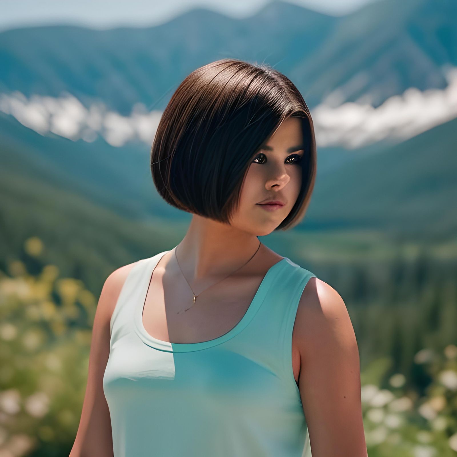 Selena Gomez Portrait with Mountain View