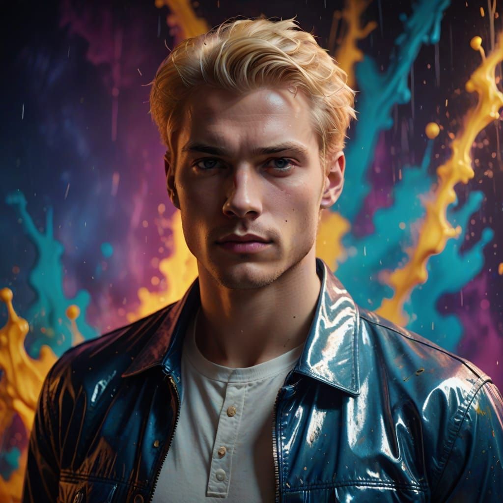 Charming Blond Model in Vibrant Triadic Colors