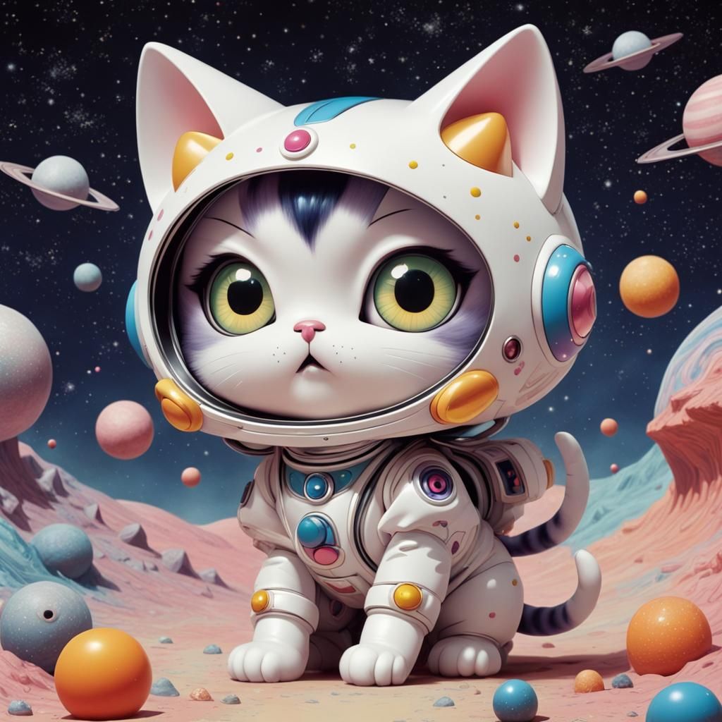 Psychedelic Space Cat with Micropop Art Elements