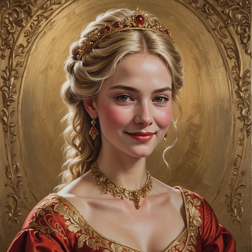 Noblewoman Portrait with Gold Embroidery in Baroque Style