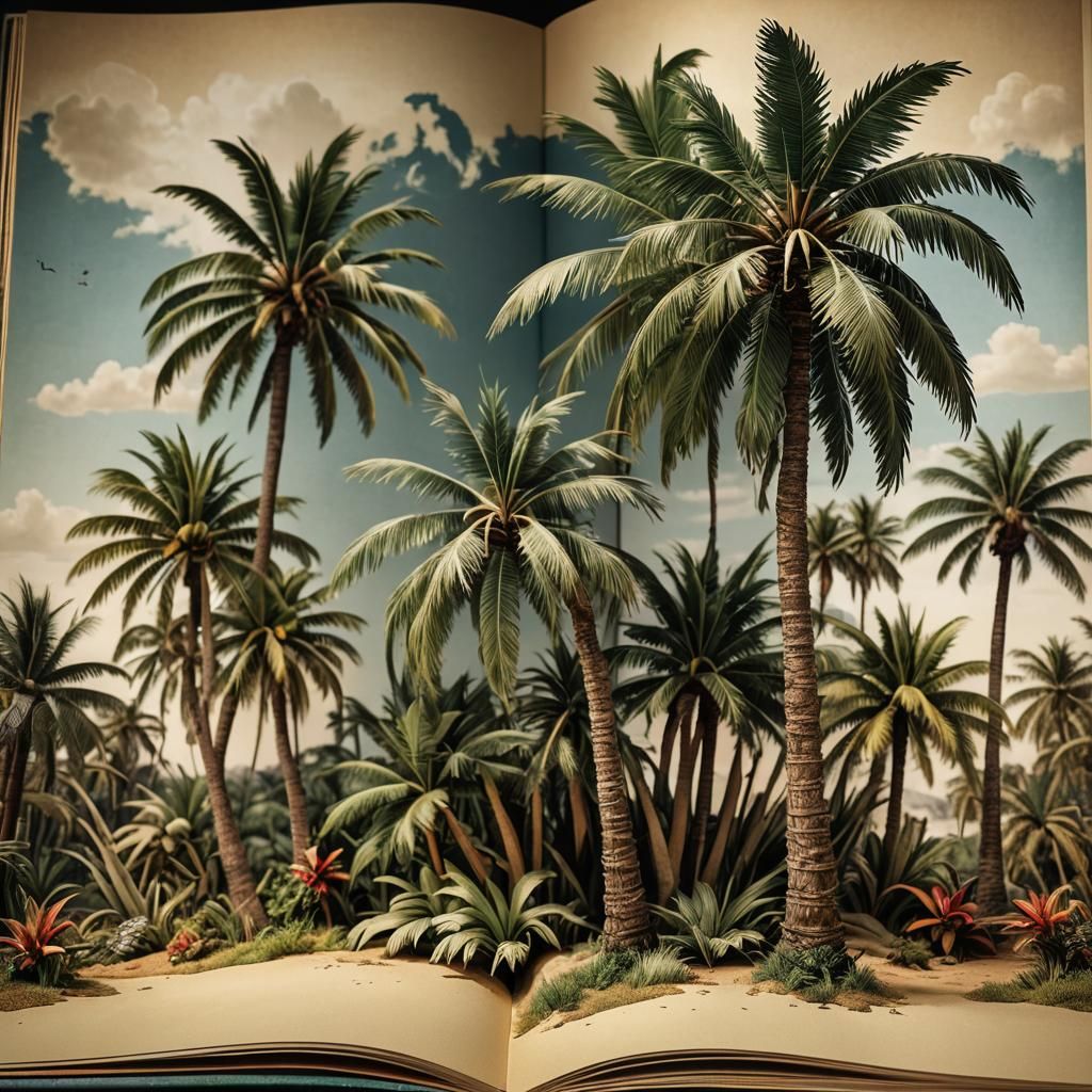 Palm Tree Pop-Up Book in Hyperrealistic Style