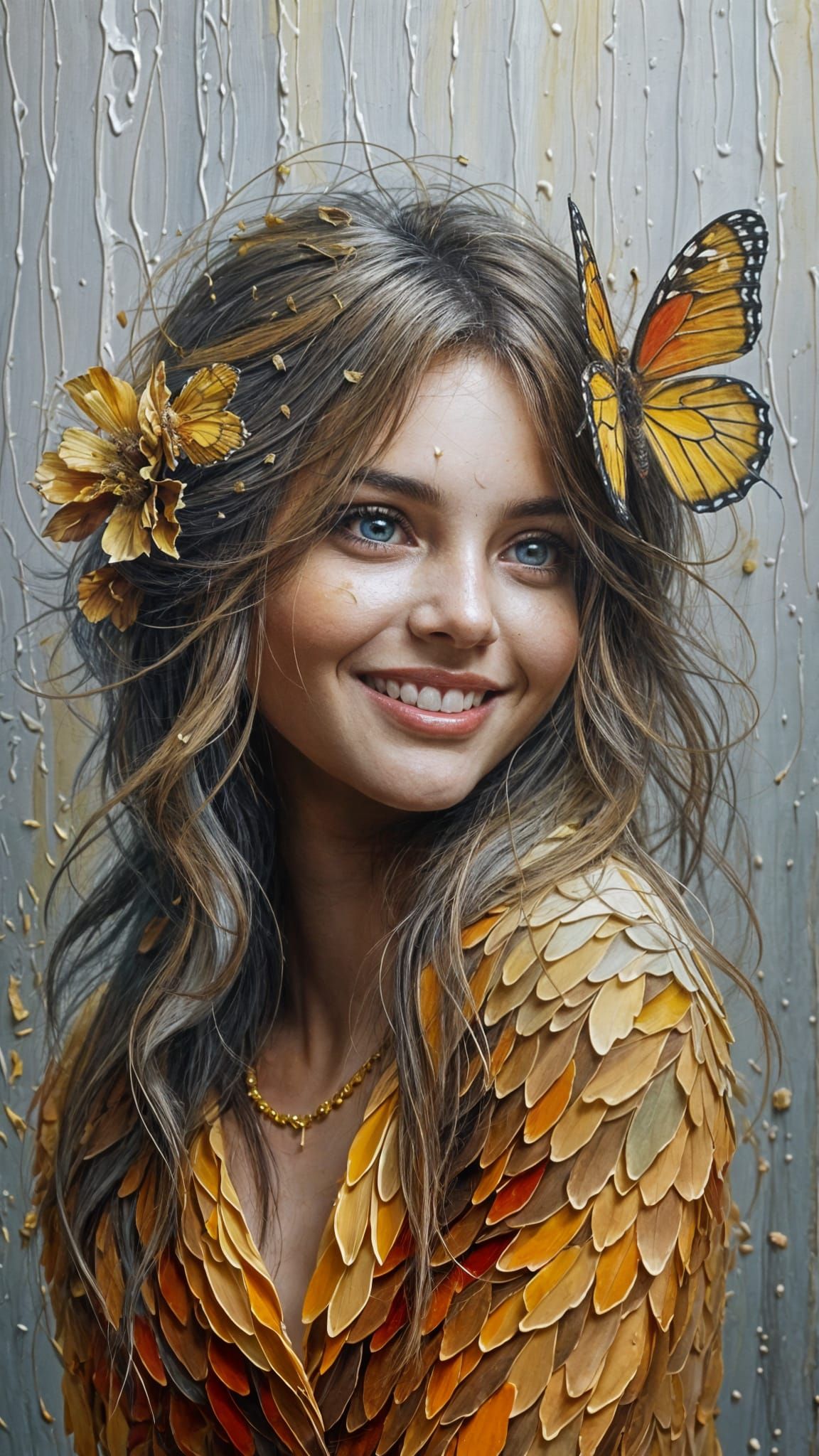 Impasto Painting of Girl with Butterfly in Hair